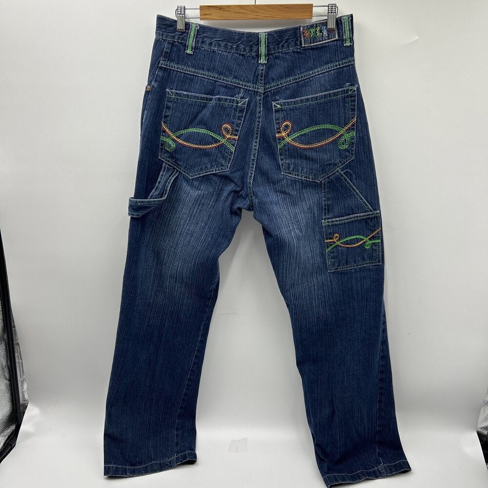 Bklyn 70 Xpress Size 32x32 Men's Jeans Straight Med Wash Fade Embroidered Y2K